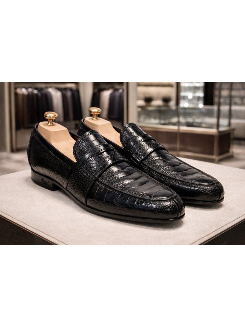 Gucci Genuine Full Ostrich Leg Penny Loafers Black Size 8.5/9.5 US Rubber Sole